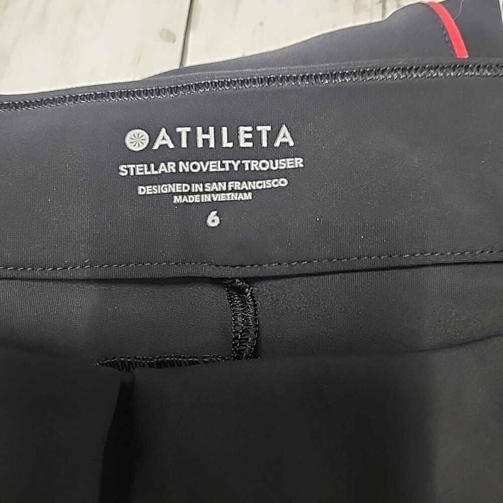 Athleta Stellar Novelty Trouser Stretchy Womens Size 6 Black Red Side Stripe Zip - Picture 4 of 13